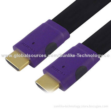 HDMI Cables, Double Colors Molding Type, Flat Cable, 24K Gold-plated Connector